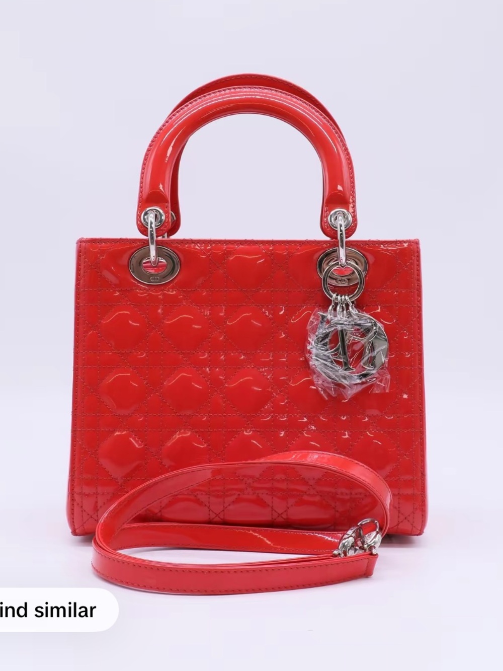 ‼️Authentic Christian Dior Lady Dior Medium Red Patent Leather Satchel Bag